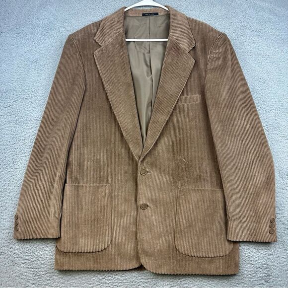 Members Only Blazer Mens 42L Corduroy Beige 2 Button Sports Coat Business Casual - Picture 1 of 16